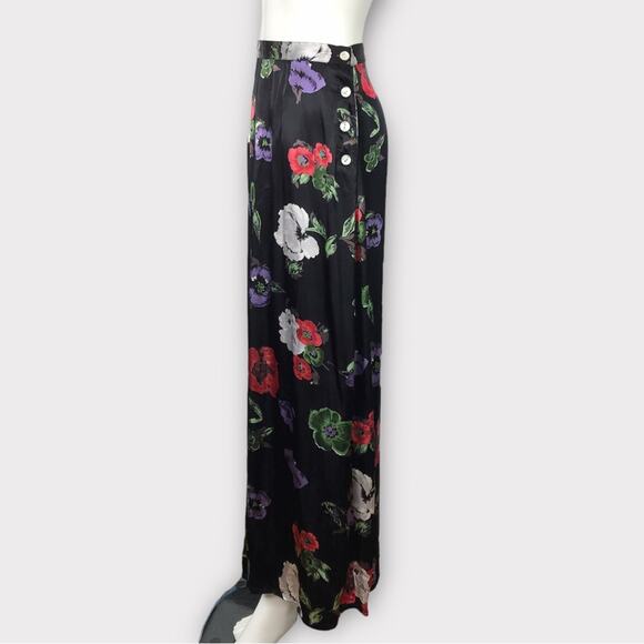 Tristan & Iseut Satin Black Maxi Skirt Purple White Rayon - Picture 2 of 6
